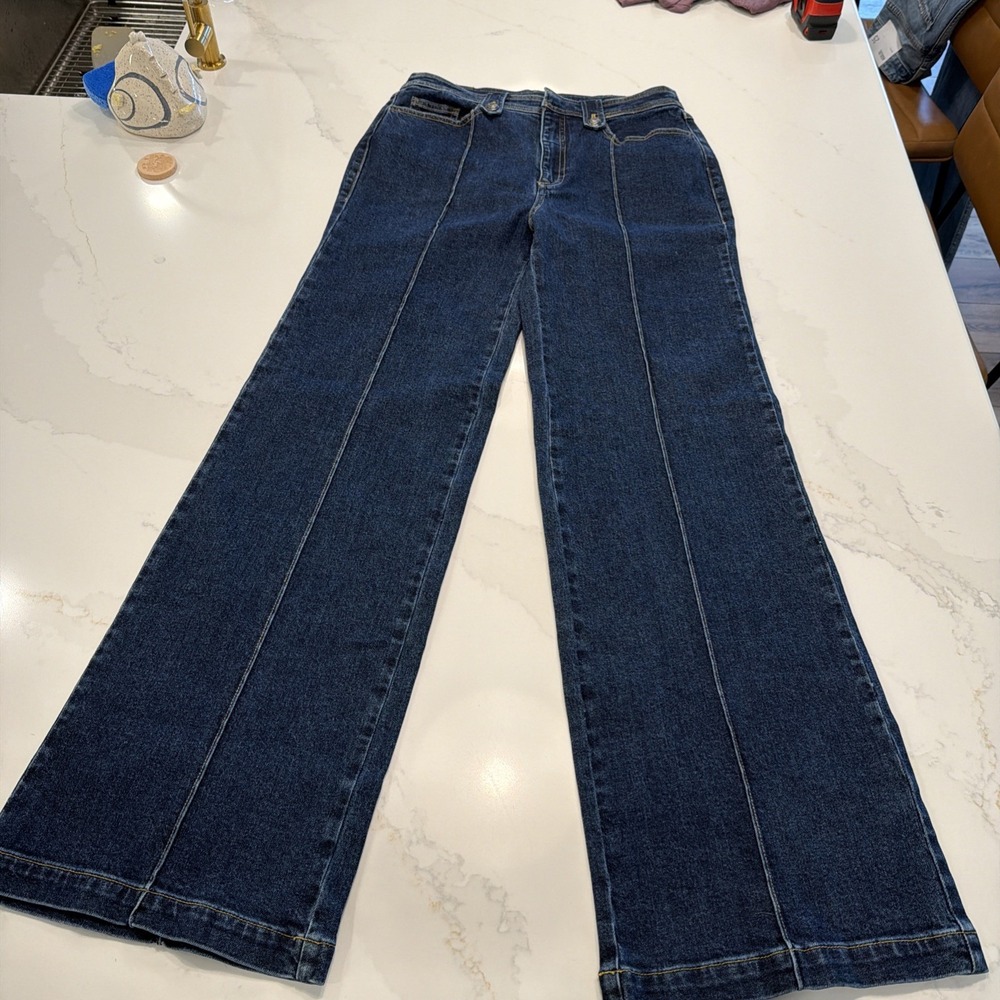 Cinq à Sept Niko Wide Leg Pants Women 8 Blue NWT Fontaine Denim Seam Front
